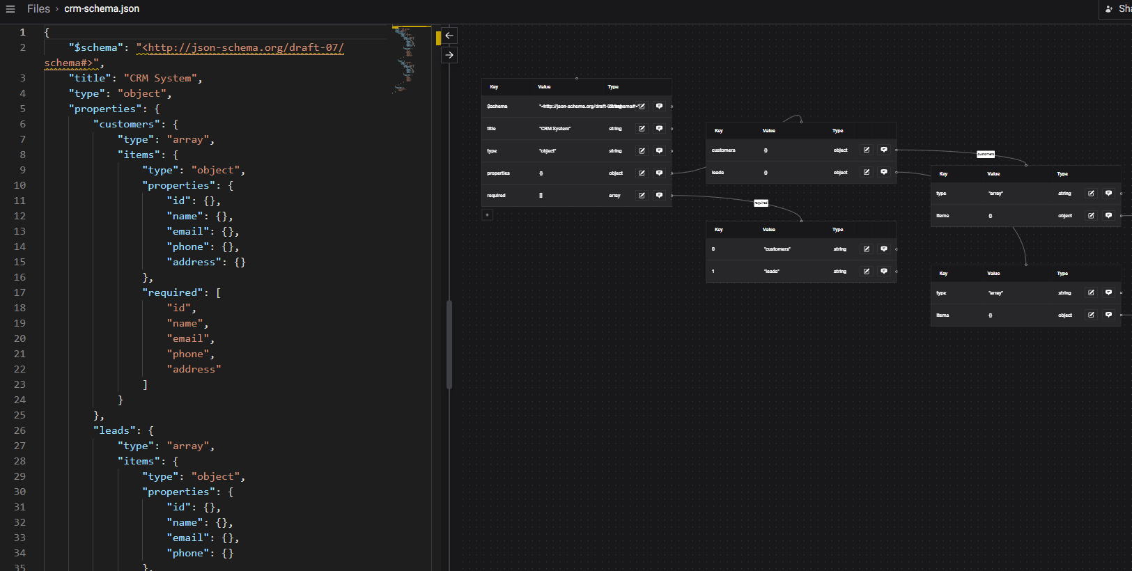 JSON file in Schema Visualizer